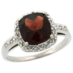 Natural 3.92 ctw Garnet & Diamond Engagement Ring 14K White Gold - REF-36R7Z