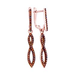 0.25 CTW Red Color Diamond Dangle Earrings 10KT Rose Gold - REF-28H4M