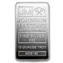 Genuine 10 oz 0.999 Fine Silver Bar - Johnson Matthey