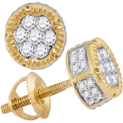 0.50 CTWMens Diamond 3D Circle Cluster Stud Earrings 10KT Yellow Gold - REF-37X5Y