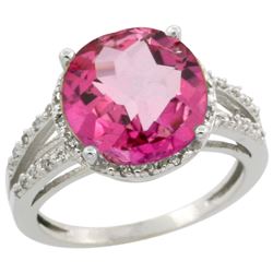 Natural 5.34 ctw Pink-topaz & Diamond Engagement Ring 14K White Gold - REF-45W5K