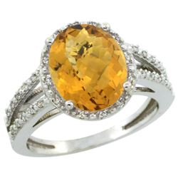 Natural 3.47 ctw Whisky-quartz & Diamond Engagement Ring 14K White Gold - REF-45V3F