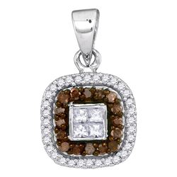 0.35 CTW Cognac-brown Color Diamond Square Pendant 10KT White Gold - REF-22K4W