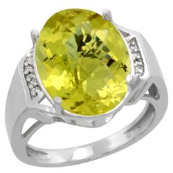 Natural 11.02 ctw Lemon-quartz & Diamond Engagement Ring 10K White Gold - REF-44K7R