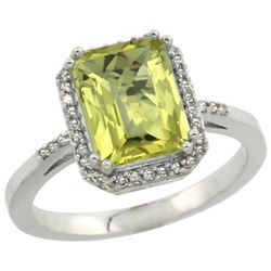 Natural 2.63 ctw Lemon-quartz & Diamond Engagement Ring 14K White Gold - REF-42V2F