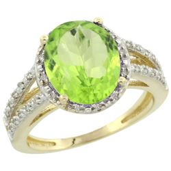 Natural 3.86 ctw Peridot & Diamond Engagement Ring 14K Yellow Gold - REF-52R2Z