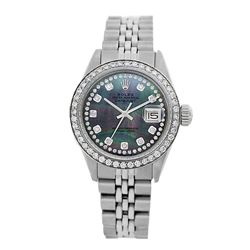 Rolex Pre-owned 26mm Womens Custom String Tahitian Dial Stainless Steel - REF-480K4X