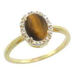 Natural 1.08 ctw Tiger-eye & Diamond Engagement Ring 14K Yellow Gold - REF-25N6G