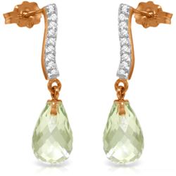 Genuine 4.78 ctw Green Amethyst & Diamond Earrings Jewelry 14KT Rose Gold - REF-46W2Y