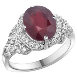 Natural 4.16 ctw ruby & Diamond Engagement Ring 14K White Gold - REF-107A3V