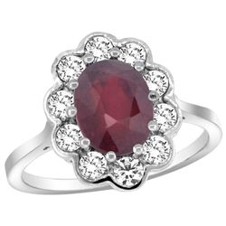 Natural 2.73 ctw Ruby & Diamond Engagement Ring 14K White Gold - REF-83M3H