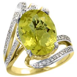 Natural 5.76 ctw lemon-quartz & Diamond Engagement Ring 14K Yellow Gold - REF-90M5H