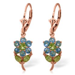 Genuine 2.12 ctw Blue Topaz & Peridot Earrings Jewelry 14KT Rose Gold - REF-42N4R