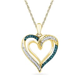 0.16 CTW Blue Color Diamond Heart Love Pendant 10KT Yellow Gold - REF-18N2F