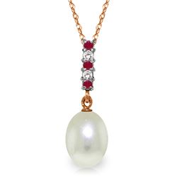 Genuine 4.15 ctw Pearl, Ruby & Diamond Necklace Jewelry 14KT Rose Gold - REF-20T4A