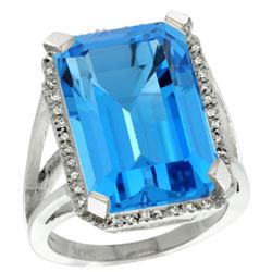 Natural 15.06 ctw Swiss-blue-topaz & Diamond Engagement Ring 10K White Gold - REF-64R3Z