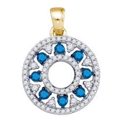 0.50 CTWBlue Color Diamond Circle Cutout Pendant 10KT Yellow Gold - REF-26X9Y