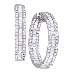 3.5 CTW Diamond In/Out Hoop Earrings 14KT White Gold - REF-299X9Y