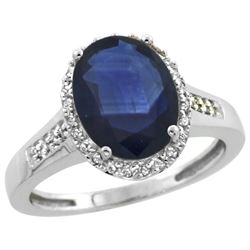 Natural 2.49 ctw Blue-sapphire & Diamond Engagement Ring 10K White Gold - REF-92A3V