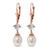Genuine 9.5 ctw Pearl & Aquamarine Earrings Jewelry 14KT Rose Gold - REF-27F4Z