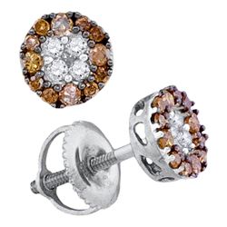 0.33 CTW Cognac-brown Color Diamond Cluster Stud Earrings 10KT White Gold - REF-16H4M