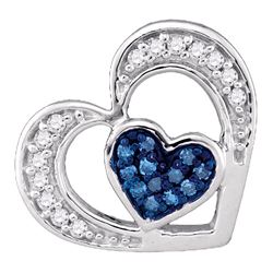 0.07 CTW Blue Color Diamond Heart Love Pendant 10KT White Gold - REF-8N9F