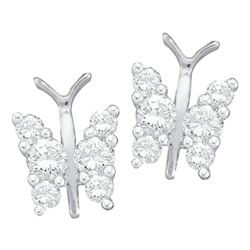 0.30 CTW Diamond Butterfly Bug Screwback Stud Earrings 14KT White Gold - REF-30W2K