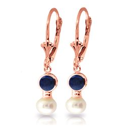 Genuine 5.2 ctw Sapphire & Pearl Earrings Jewelry 14KT Rose Gold - REF-39R8P