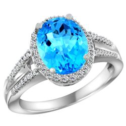 Natural 2.72 ctw swiss-blue-topaz & Diamond Engagement Ring 14K White Gold - REF-54G4M