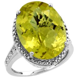 Natural 13.6 ctw Lemon-quartz & Diamond Engagement Ring 10K White Gold - REF-52F3N