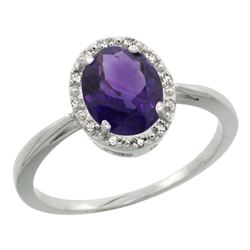 Natural 1.22 ctw Amethyst & Diamond Engagement Ring 10K White Gold - REF-20A3V