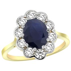 Natural 2.73 ctw Blue-sapphire & Diamond Engagement Ring 14K Yellow Gold - REF-95H2W