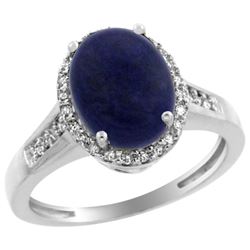 Natural 2.49 ctw Lapis & Diamond Engagement Ring 14K White Gold - REF-39G8M