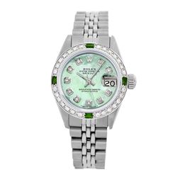 Rolex Pre-owned 26mm Womens Custom Green MOP Stainless Steel - REF-470N4H