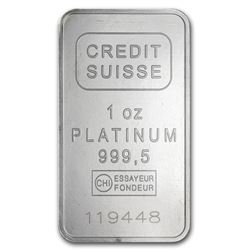 Genuine 1 oz 0.9999 Fine Platinum Bar - Credit Suisse