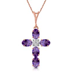 Genuine 1.75 ctw Amethyst & Diamond Necklace Jewelry 14KT Rose Gold - REF-39M8T