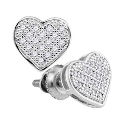 0.10 CTW Diamond Heart Screwback Earrings 10KT White Gold - REF-9W7K