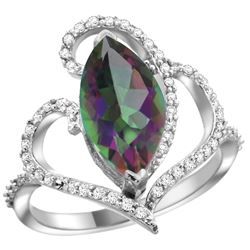 Natural 3.33 ctw Mystic-topaz & Diamond Engagement Ring 14K White Gold - REF-77N5G