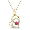 Image 1 : 0.45 CTW Created Ruby Heart Love Pendant 10KT Yellow Gold - REF-12M2H