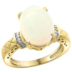 Natural 5.53 ctw Opal & Diamond Engagement Ring 10K Yellow Gold - REF-46V8F