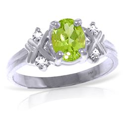 Genuine 0.97 ctw Peridot & Diamond Ring Jewelry 14KT White Gold - REF-59V2W