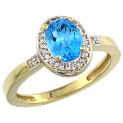 Natural 1.08 ctw Swiss-blue-topaz & Diamond Engagement Ring 14K Yellow Gold - REF-31A3V