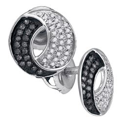 0.20 CTW Black Color Diamond Circle Cluster Earrings 10KT White Gold - REF-18F2N