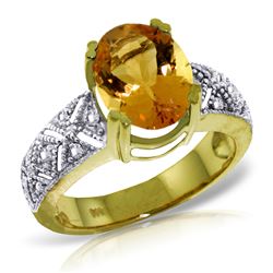 Genuine 3.2 ctw Citrine & Diamond Ring Jewelry 14KT Yellow Gold - REF-95K7V