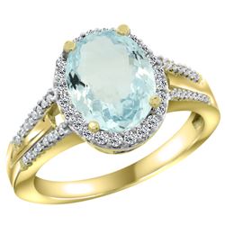 Natural 3.42 ctw aquamarine & Diamond Engagement Ring 10K Yellow Gold - REF-61A3V