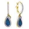 Image 1 : 0.48 CTW Blue Color Diamond Teardrop Cluster Dangle Earrings 10KT Yellow Gold - REF-37N5F