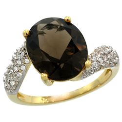 Natural 6.45 ctw smoky-topaz & Diamond Engagement Ring 14K Yellow Gold - REF-54K3R