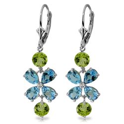 Genuine 5.32 ctw Blue Topaz & Peridot Earrings Jewelry 14KT White Gold - REF-50R3P