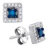 Image 1 : 0.21 CTW Blue Color Diamond Square Solitaire Stud Earrings 10KT White Gold - REF-18F2N