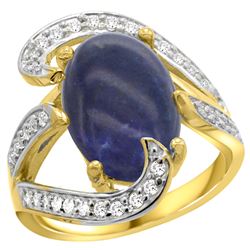 Natural 5.24 ctw lapis-lazuli & Diamond Engagement Ring 14K Yellow Gold - REF-129R4Z